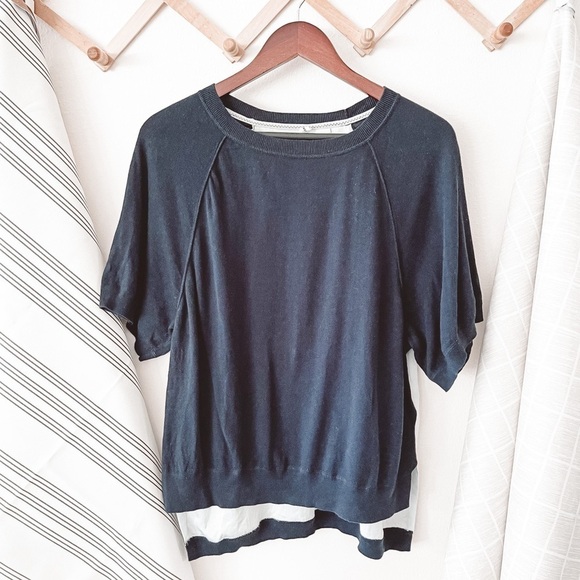 Anthropologie  Moth Navy Colorblock Hi Low Knit Sweater - Picture 1 of 5